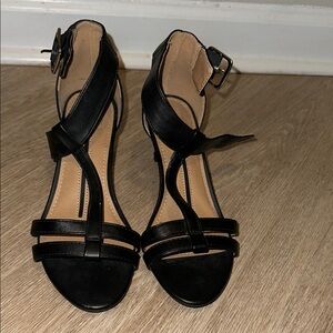 New Directions Black Strappy Heels with Ankle Buckle